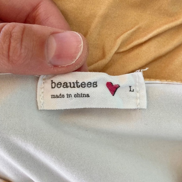 Girls Beautees size Large yellow striped top with front knot and sparkly flower - Picture 4 of 7